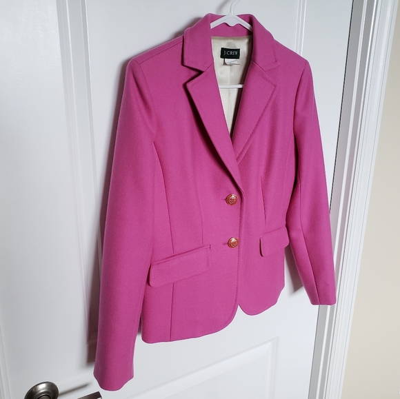 J.Crew Hot Pink 100% Wool Two-Button Blazer - Picture 3 of 11